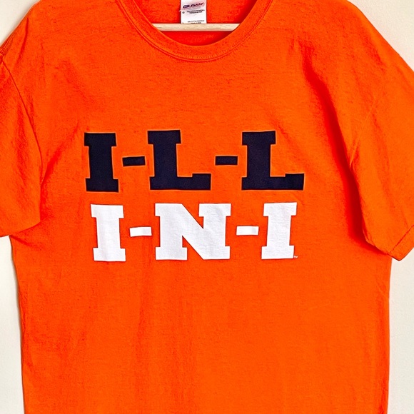 NEW University of Illinois Fighting Illini I-L-L-I-N-I Orange T Shirt Adult L - Picture 3 of 8